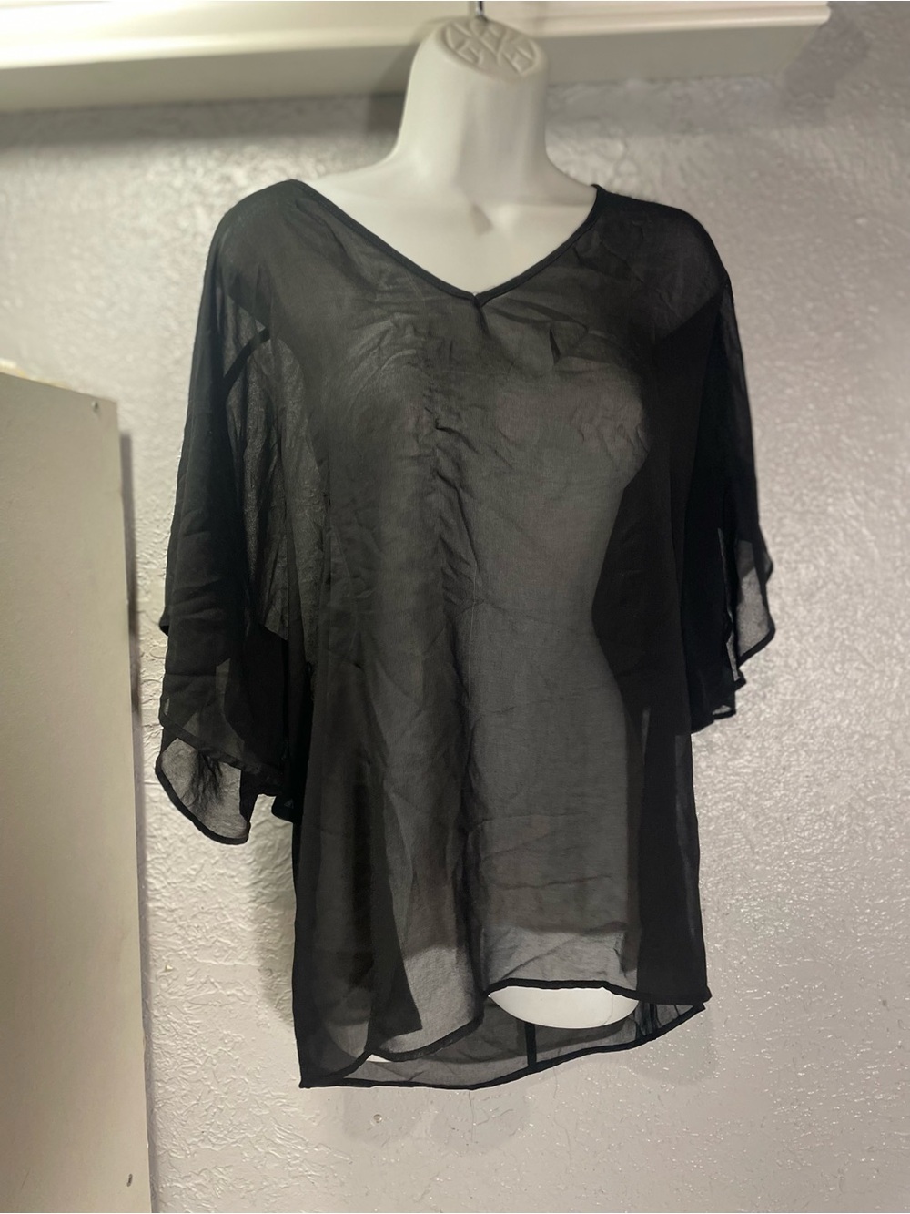 Annabelle Black Sheer V-Neck Draped Blouse